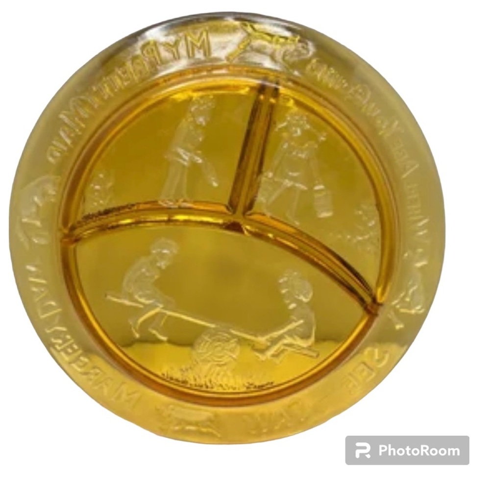 Vintage Amber Indiana Glass divided children’s plate. Mother Goose